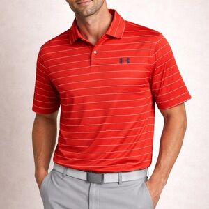 Under Armour Men's Coldblack Heat Gear‎ Optic Stripe Polo Shirt Size Medium Red